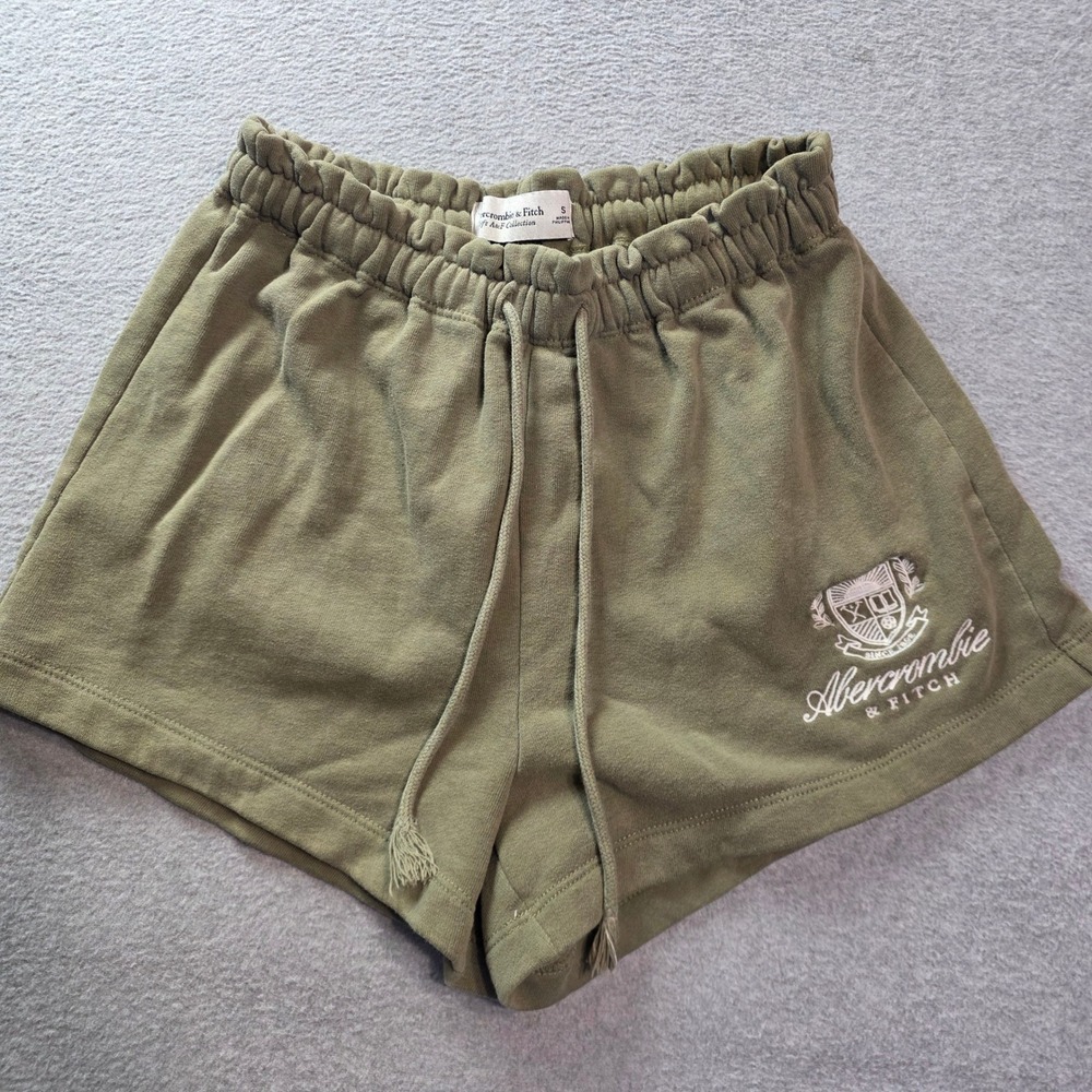 Abercrombie & Fitch Sweat Shorts Womens Small Olive Y2K Micro Mini Crest Lounge